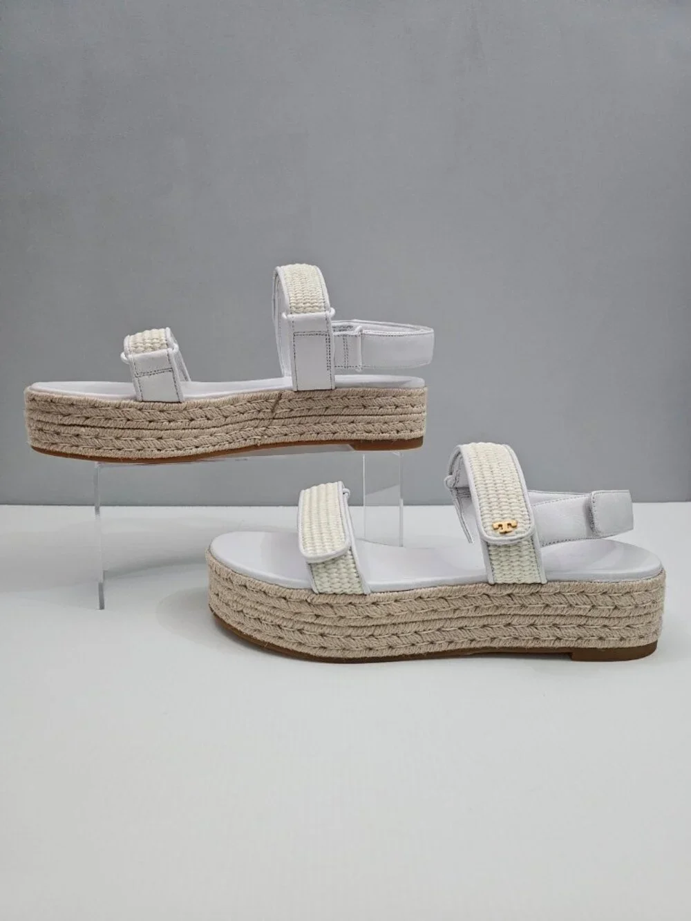 Tory Burch Diego Raffia Sport Espadrille Sandal Womens 11 White Leather Platform
